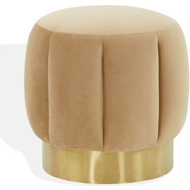Maxine Channel Tufted Otttoman In Light Brown and Gold