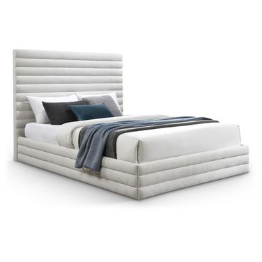 Maxwell Linen Textured Fabric King Bed In Cream