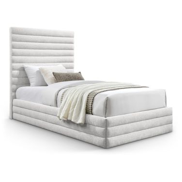 Maxwell Linen Textured Fabric Twin Bed In Cream