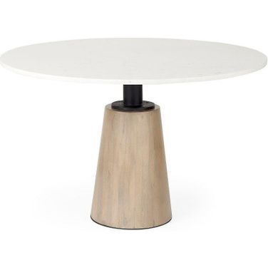 Maxwell White Marble Round Top With Black Metal And Wood Pedestal Base Dining Table
