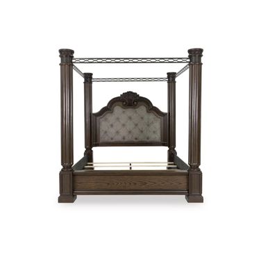 Maylee California King Canopy Bed In Dark Brown