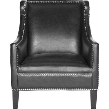 Mckinley Antique Black Leather Club Chair with Silver Nailhead Detail