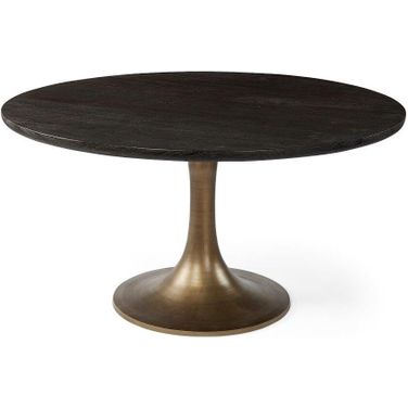 Mcleod Ii Round Brown Solid Wood Top Gold Metal Base Dining Table