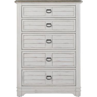 Meadowbrook 5 Drawer Chest with Sand Top In Whitewash