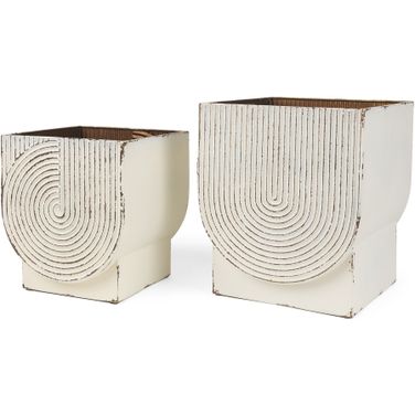 Medina Gold Antiquing Metal Planters Set of 2 In Off White