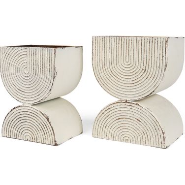 Medina Gold Antiquing Metal Tall Planters Set of 2 In Off White