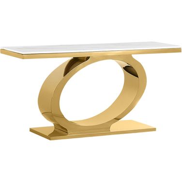 Megan Console Table In White Marble and Gold Stainless Steel Oval Base