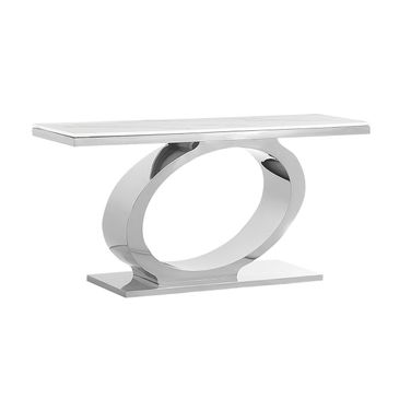 Megan Console Table In White Marble and Stainless Steel Oval Base