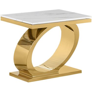 Megan End Table In White Marble and Gold Stainless Steel Oval Base