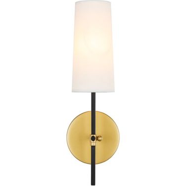 Mel 1 Light Brass And Black And White Shade Wall Sconce