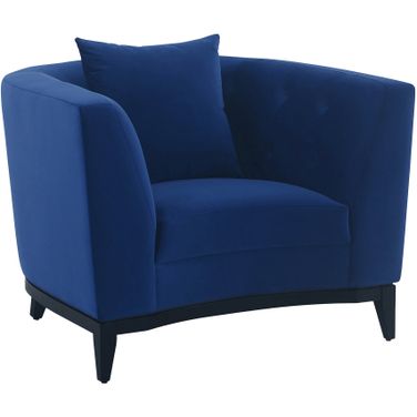 Melange Blue Velvet Upholstered Accent Chair with Black Wood Base