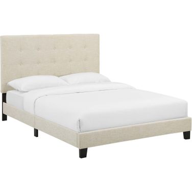 Melanie Beige Queen Tufted Button Upholstered Fabric Platform Bed
