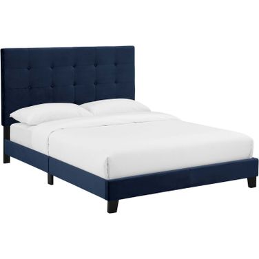 Melanie Midnight Blue King Tufted Button Upholstered Performance Velvet Platform Bed