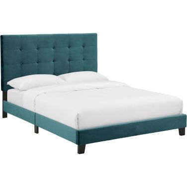 Melanie Sea Blue Full Tufted Button Upholstered Performance Velvet Platform Bed
