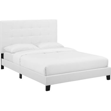 Melanie White King Tufted Button Upholstered Fabric Platform Bed