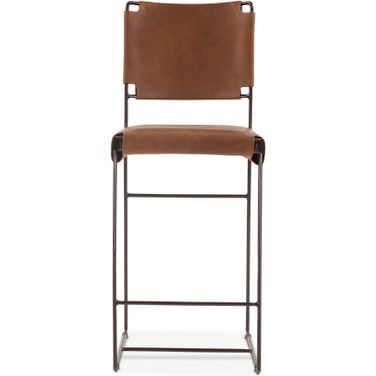 Melbourne 17 Inch Buffalo Leather and Iron Counter Chair In Brown