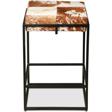 Melbourne 17 Inch Iron and Cowhide Leather Counter Stool In Brown
