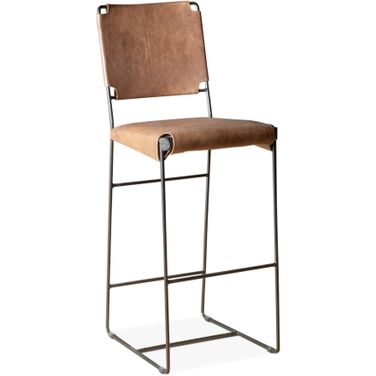 Melbourne 18 Inch Buffalo Leather and Iron Bar Chair In Brown