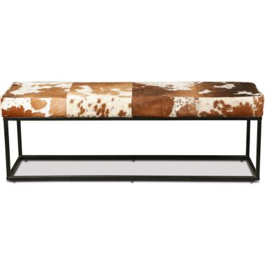 Melbourne 54 Inch Iron and Cowhide Leather Bench In Brown