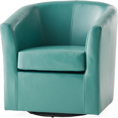 Melodize Upholstered PU Leather Swivel Club Chair with Barrel Shape Design In Turquoise