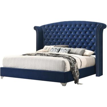 Melody Queen Wingback Upholstered Bed Pacific Blue
