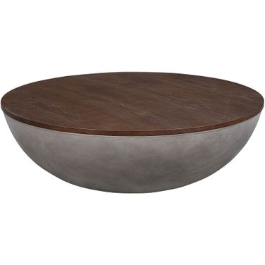 Melody Round Coffee Table In Concrete and Brown Brushed Oak