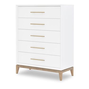 Melrose 5 Drawer Chest In Cloud White and Desert Oak