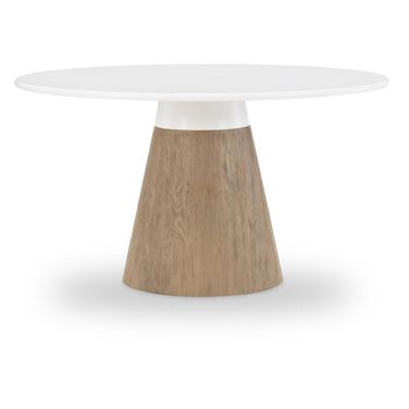 Melrose Complete Round Dining Table In Cloud White and Desert Oak