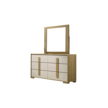 Melrose Farmhouse Melamine MDF Dresser with Mirror in Natural and White