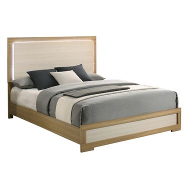 Melrose Melamine MDF LED Queen Panel Bed in Natural and White