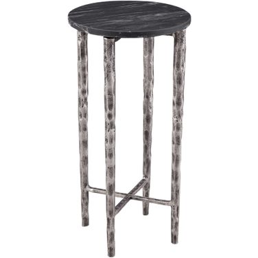 Mendez Round Accent Table In Silver and Black Marble