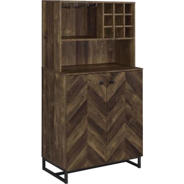 Mendoza 2-door Wine Cabinet Rustic Oak Herringbone and Gunmetal
