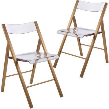 Menno Acrylic Folding Chair Set of 2 In Brushed Gold