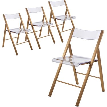 Menno Acrylic Folding Chair Set of 4 In Brushed Gold
