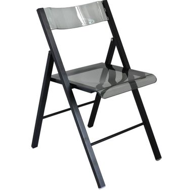 Menno Modern Acrylic Folding Chair In Black Frame with Trans Black Seat