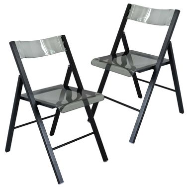 Menno Modern Acrylic Folding Chair Set of 2 In Black Frame with Trans Black Seat