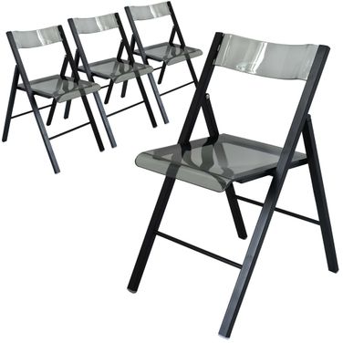 Menno Modern Acrylic Folding Chair Set of 4 In Black Frame with Trans Black Seat