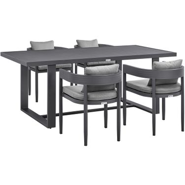 Menorca Outdoor Patio 5 Piece Dining Table Set In Dark Gray