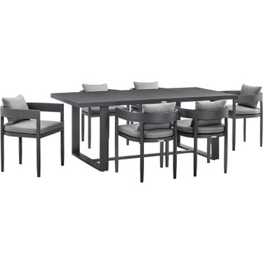 Menorca Outdoor Patio 7 Piece Dining Table Set In Dark Gray