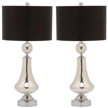 Mercury Ivory and Silver Crackle Glass Table Lamp with Black Satin Shade Set of 2