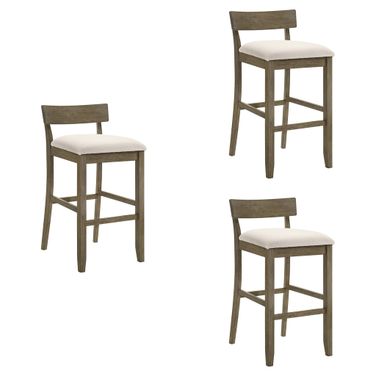 Merie Bar Height Bar Stool Set of 3 In Putty Brown and White