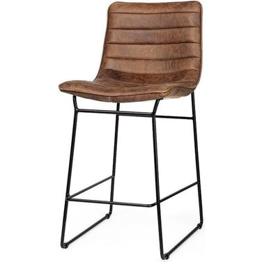 Meritt 37 Inch Total Height Brown Leather Seat Black Metal Frame Stool