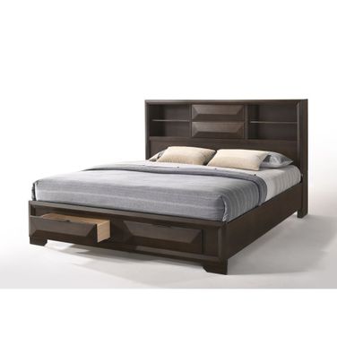 Merveille Espresso King Bookcase Storage Bed