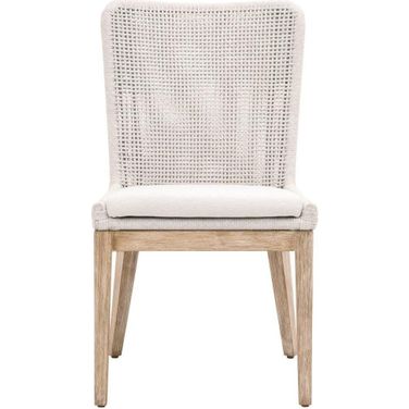 Woven Mesh Dining Chair Set of 2 In White and Natural Gray