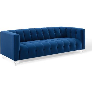 Mesmer Channel Tufted Button Performance Velvet Sofa In Navy