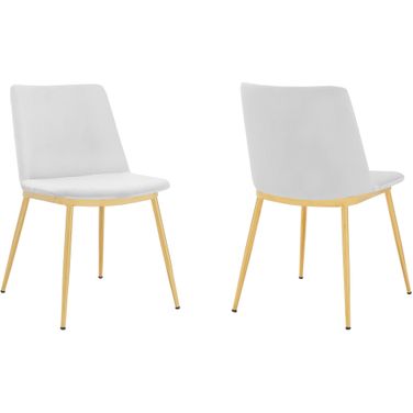 Messina Modern White Velvet and Gold Metal Leg Dining Room Chair Set of 2