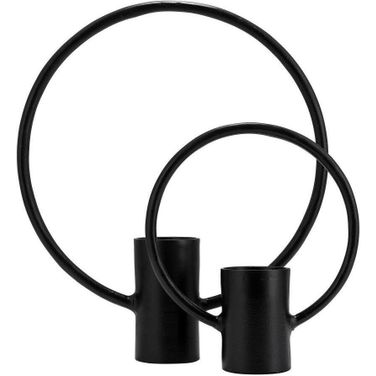 Metal 13/19 Inch Full Circle Tea Light Stand Set of 2 In Black