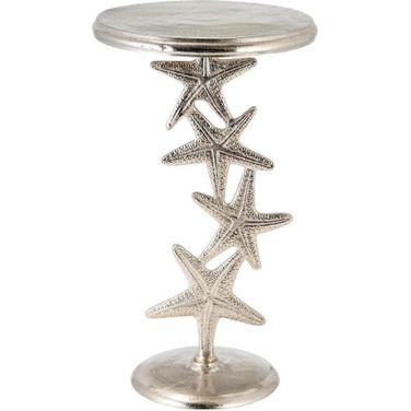 Metal 14 Inch Depth And 25 Inch Height Silver Starfish Side Table