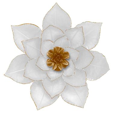 Metal 14 Inch Lotus Wall Decor In White And Gold