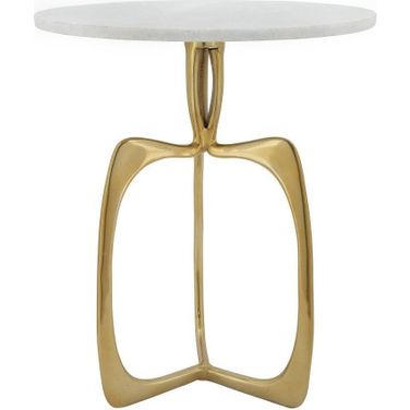 Metal 20 Inch Accent Table With White Marble In Gold